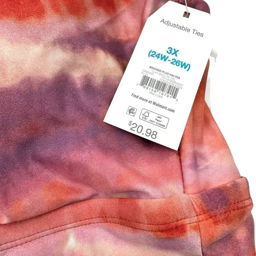 Time and Tru Tie Dye Braided Halter Bikini‎ Top Ruched Top Beach Summer Size 3X
